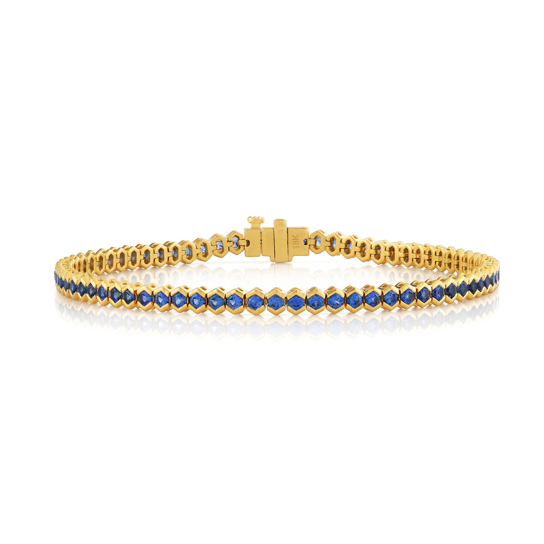 3.38ctw Blue Sapphire Hexagon Tennis Bracelet in 18K Gold