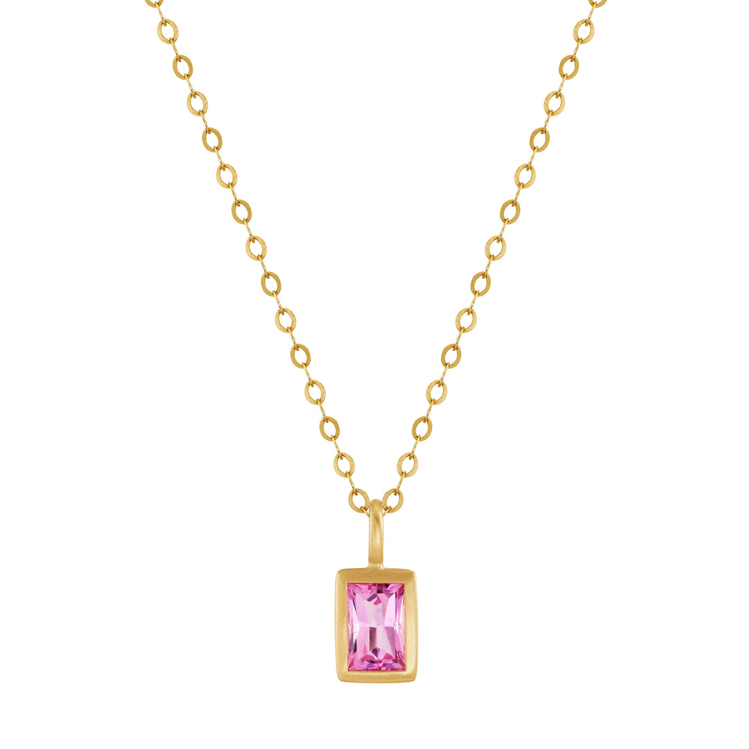 0.73ct Emerald Cut Pink Sapphire Bezel Pendant/Charm in 18K Yellow Gold