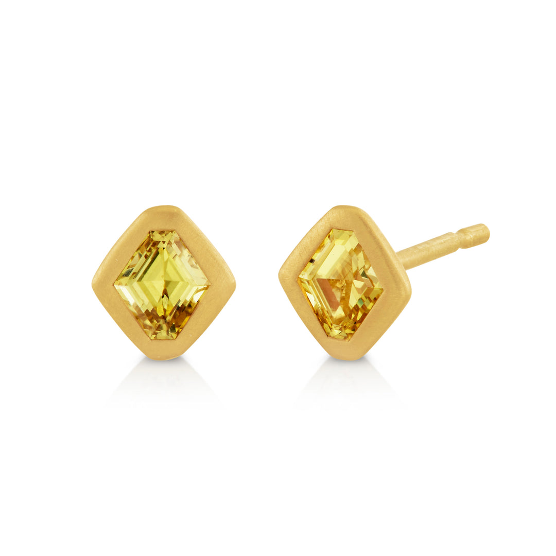 0.70ctw Fancy Shape Mini Yellow Sapphire Bezel Earrings in 18K Yellow Gold