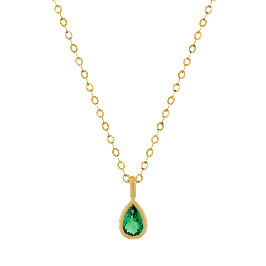 0.44ct Pear Shape Emerald Bezel Pendant/Charm in 18K Yellow Gold