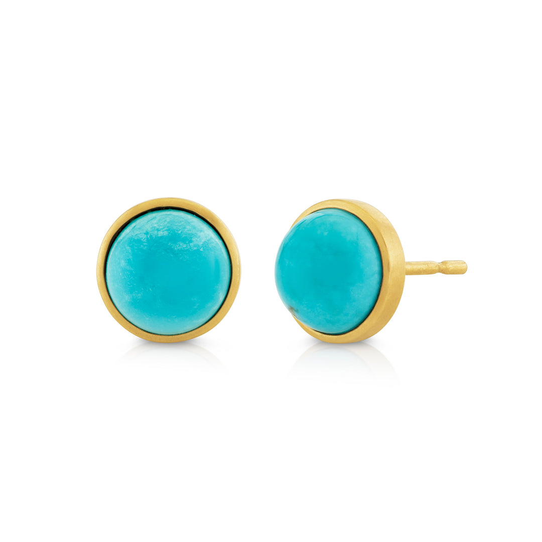 4.33ctw Round Turquoise Bezel Earrings in 18K Yellow Gold