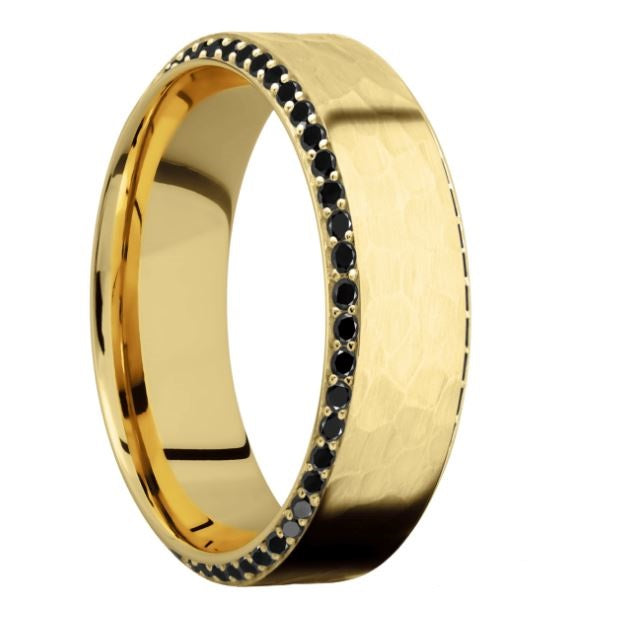 18K Yellow Hammered Band with Black Diamonds by Lashbrook