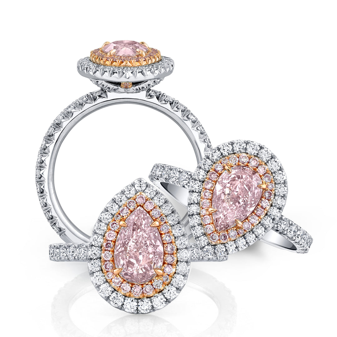 Pear Shape Fancy Pink Diamond Double Halo Ring