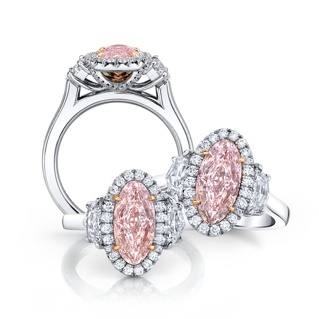 Oval Fancy Light Pink Diamond Three Stone Ring