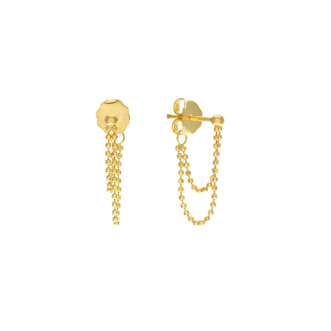 Double Drop Diamond-Cut Bead Chain Earrings in 14K Yellow Gold