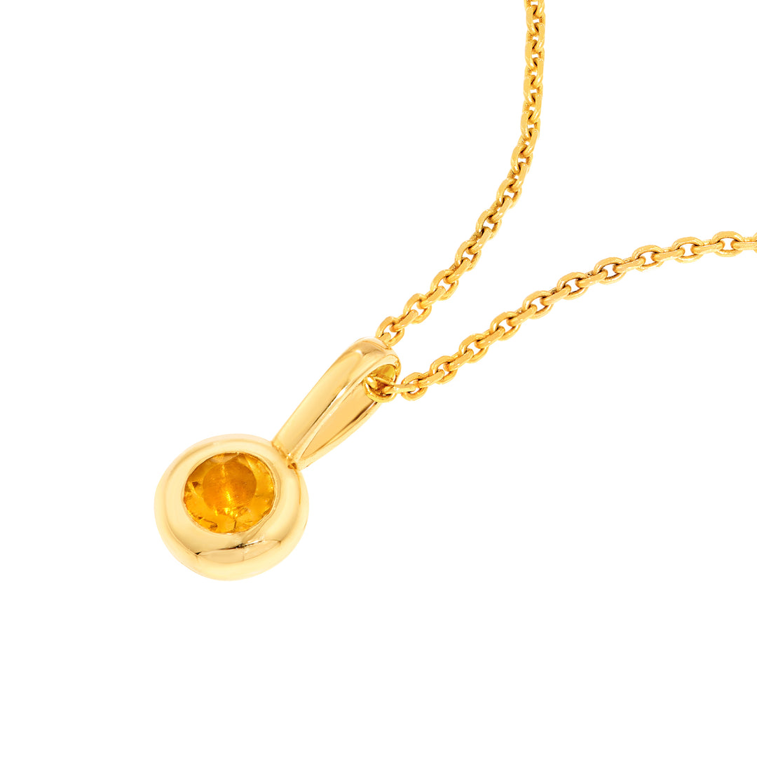 0.09ct Round Citrine Bezel Mini Pendant/Charm in 14K Yellow Gold
