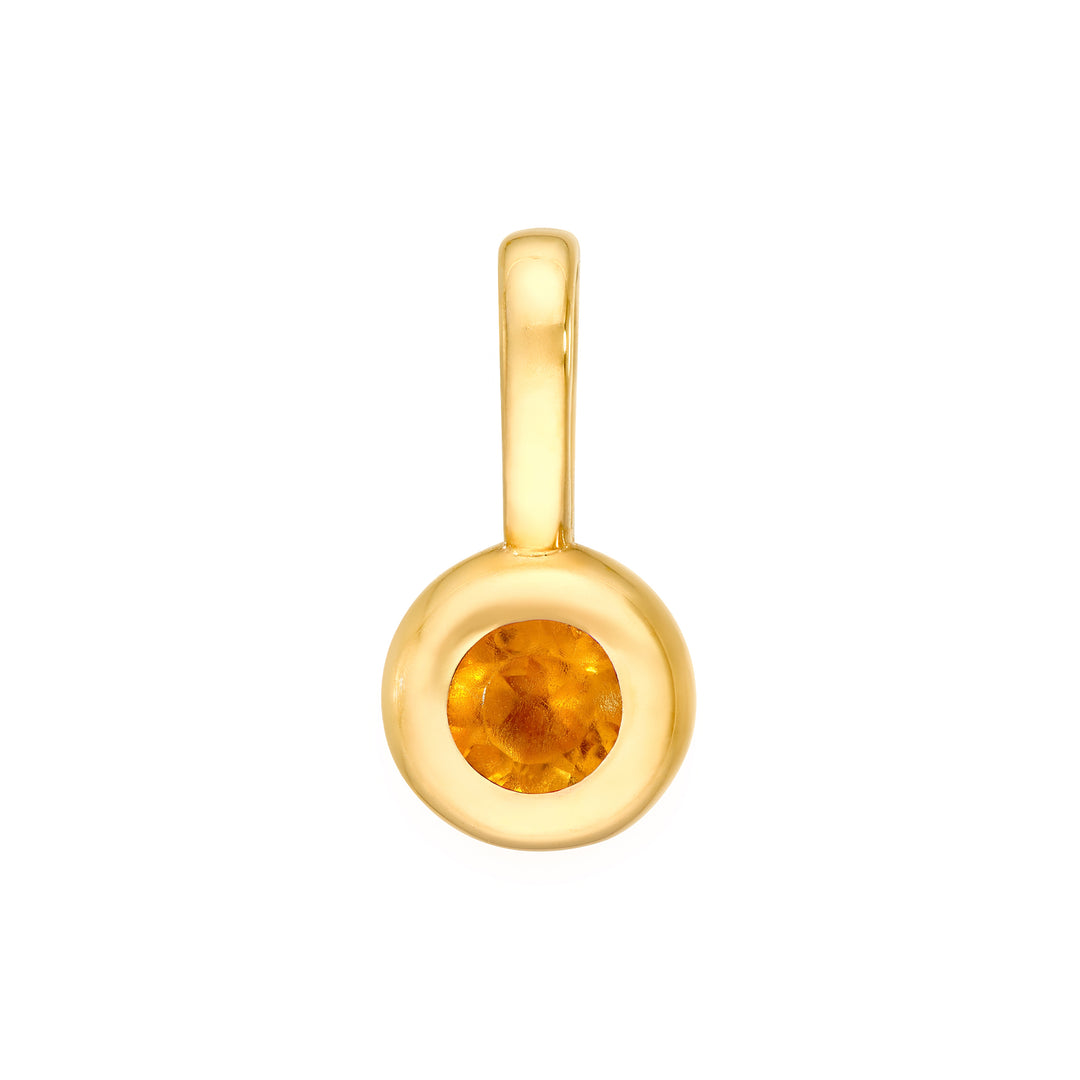 0.09ct Round Citrine Bezel Mini Pendant/Charm in 14K Yellow Gold
