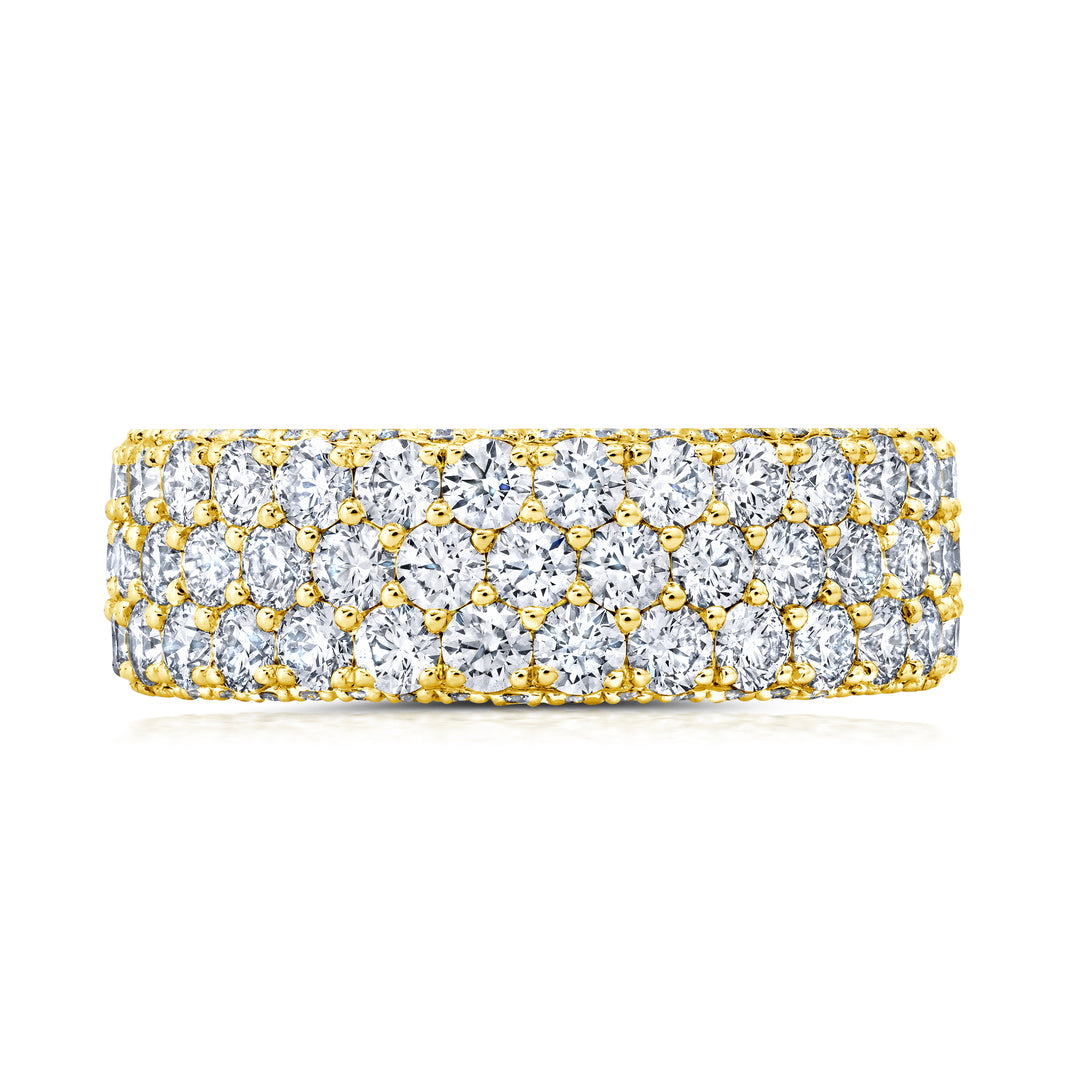 Three Row Top & Side Diamond Eternity Band in 18K Yellow Gold