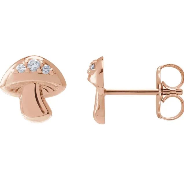 Mushroom Diamond & Gold Mini Studs in 14K Gold