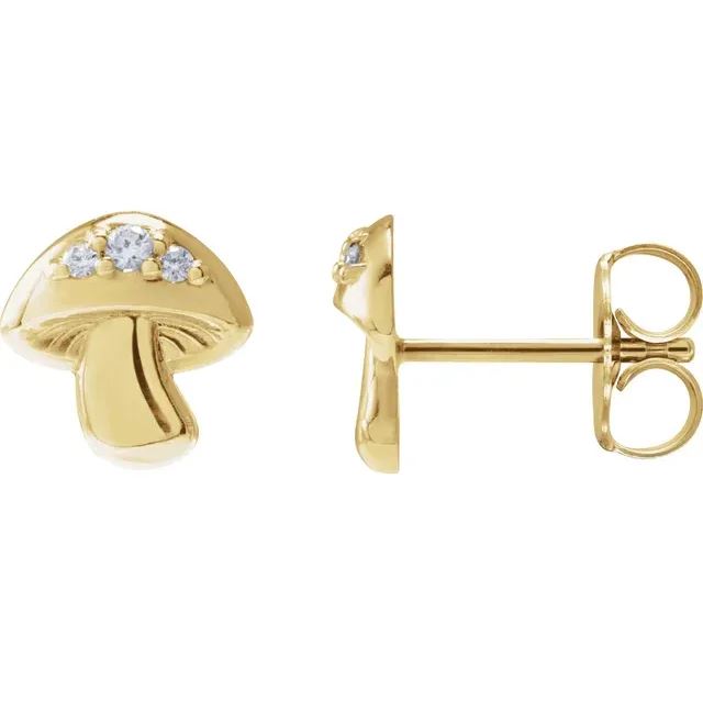 Mushroom Diamond & Gold Mini Studs in 14K Gold