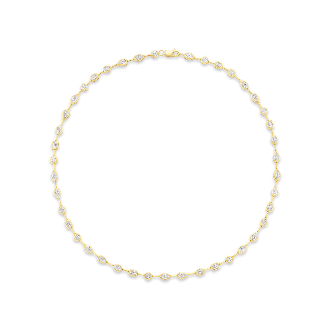 7.76ctw Mixed-Shape Natural Diamond Bezel Bar Tennis Necklace in 18K Yellow Gold