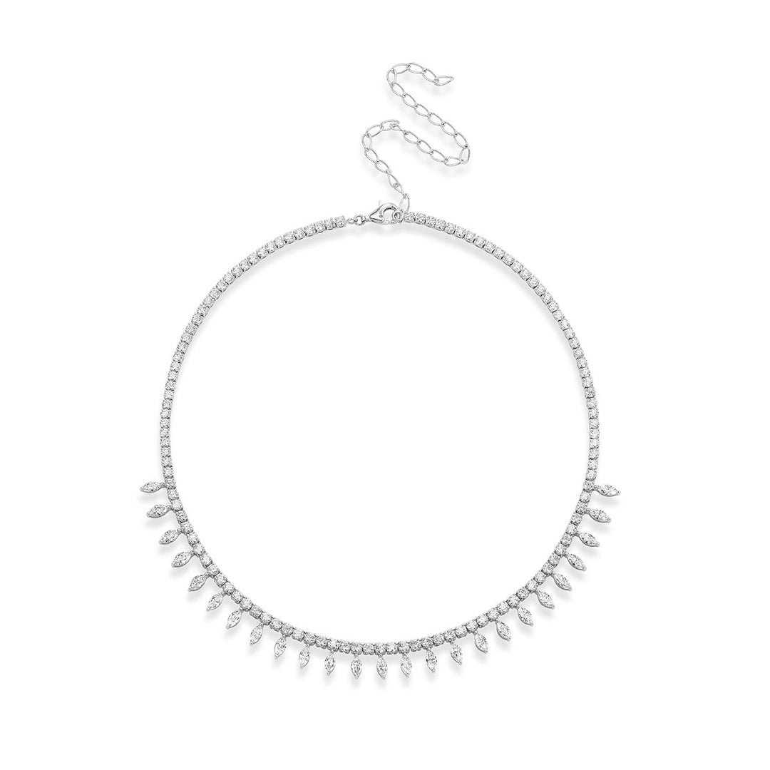 Fringe Fancy Shape Natural Diamond Tennis Necklace in 18K White Gold