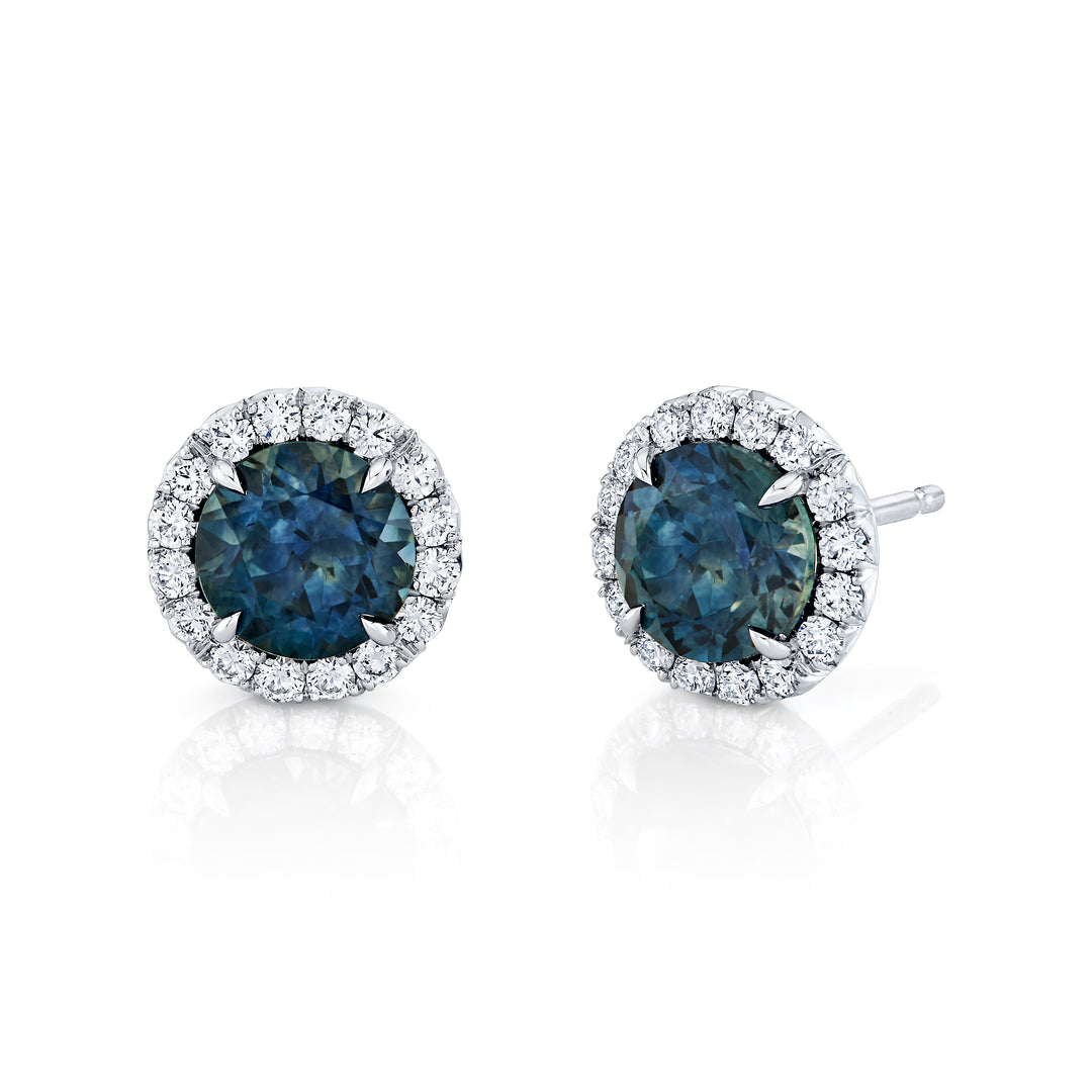 2.21ctw Round Montana Sapphire & Diamond Halo Studs in Platinum