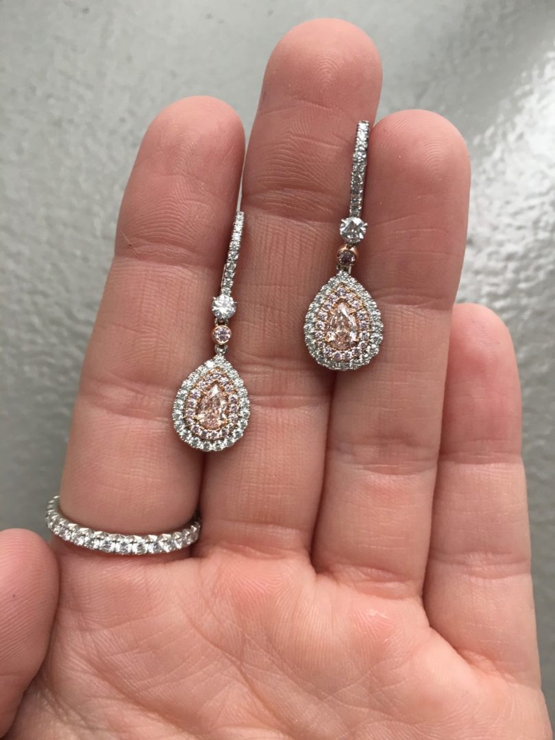 Natural Pear Shape Pink Diamond Drop Earrings