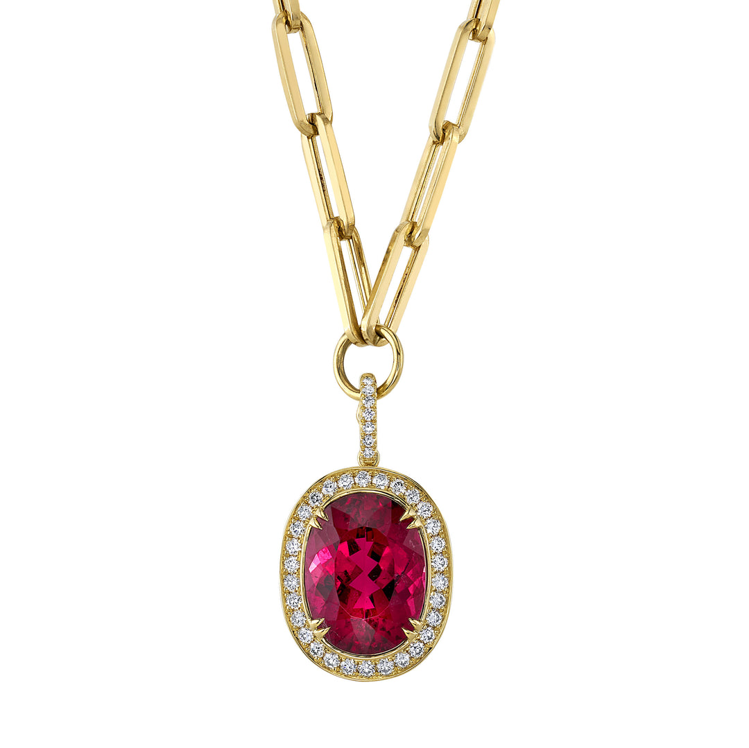 7.34ct Oval Rubellite Tourmaline & Diamond Necklace