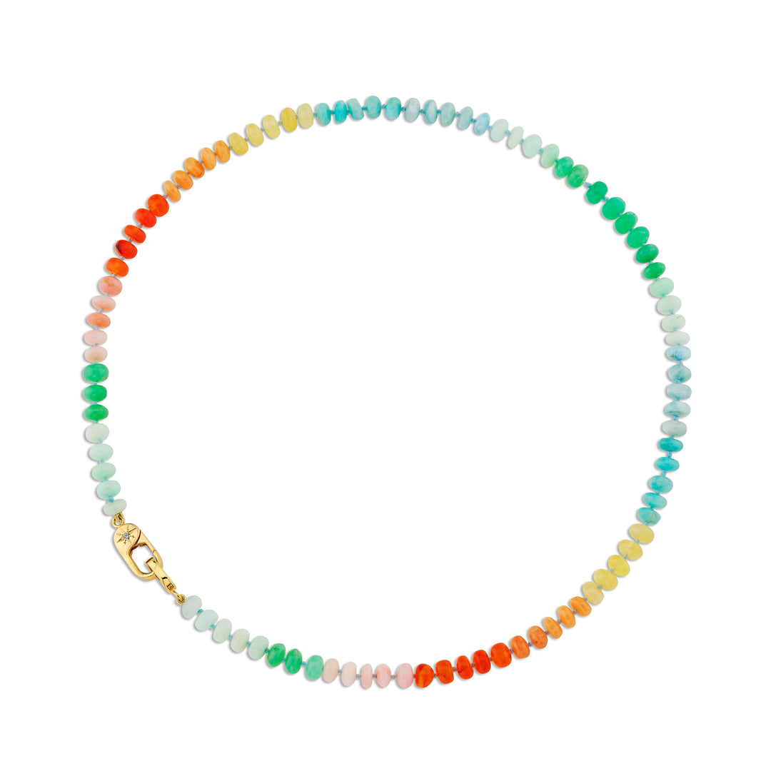 Multi-Colored Gemstone Bead Necklace with a Montana Sapphire Star 14K Yellow Gold Clasp