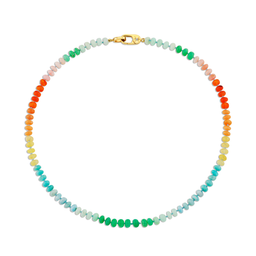 Multi-Colored Gemstone Bead Necklace with a Montana Sapphire Star 14K Yellow Gold Clasp