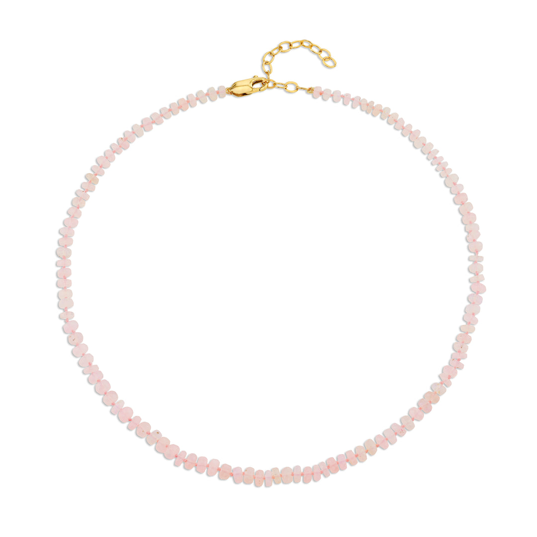 Pink Ethiopian Bead Necklace with 14K Yellow Gold Clasp