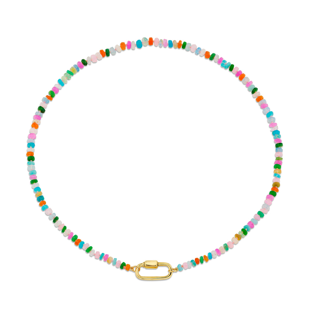 Multi-Colored "Over the Rainbow" Ethiopian Bead Necklace with 14K Yellow Gold Twist Clasp