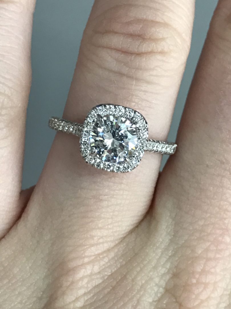 Classic Cushion Halo Round Diamond Ring