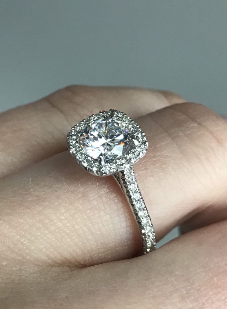 Classic Cushion Halo Round Diamond Ring