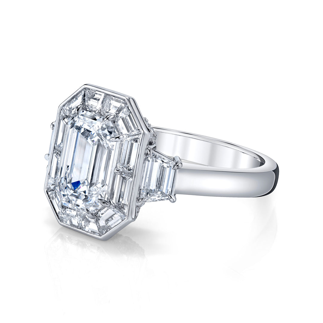 Emerald Cut & Baguette Three-Stone Diamond Ring