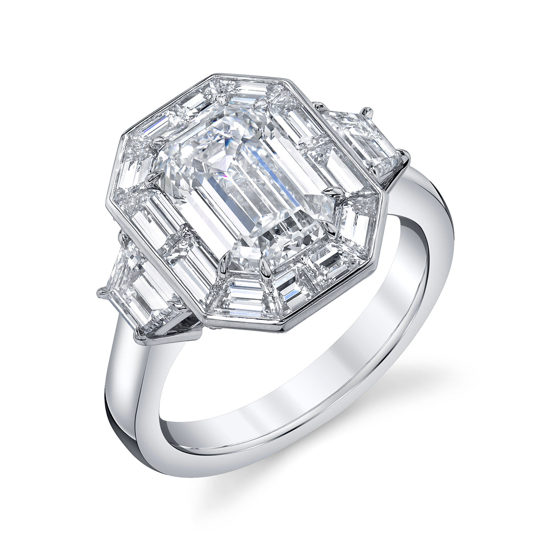 Emerald Cut & Baguette Three-Stone Diamond Ring