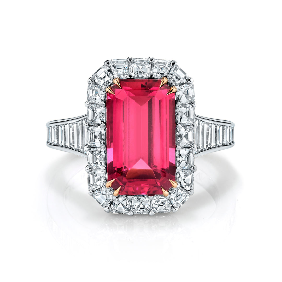 Award Winning 4.88ct Emerald Cut Spinel & Diamond Ring