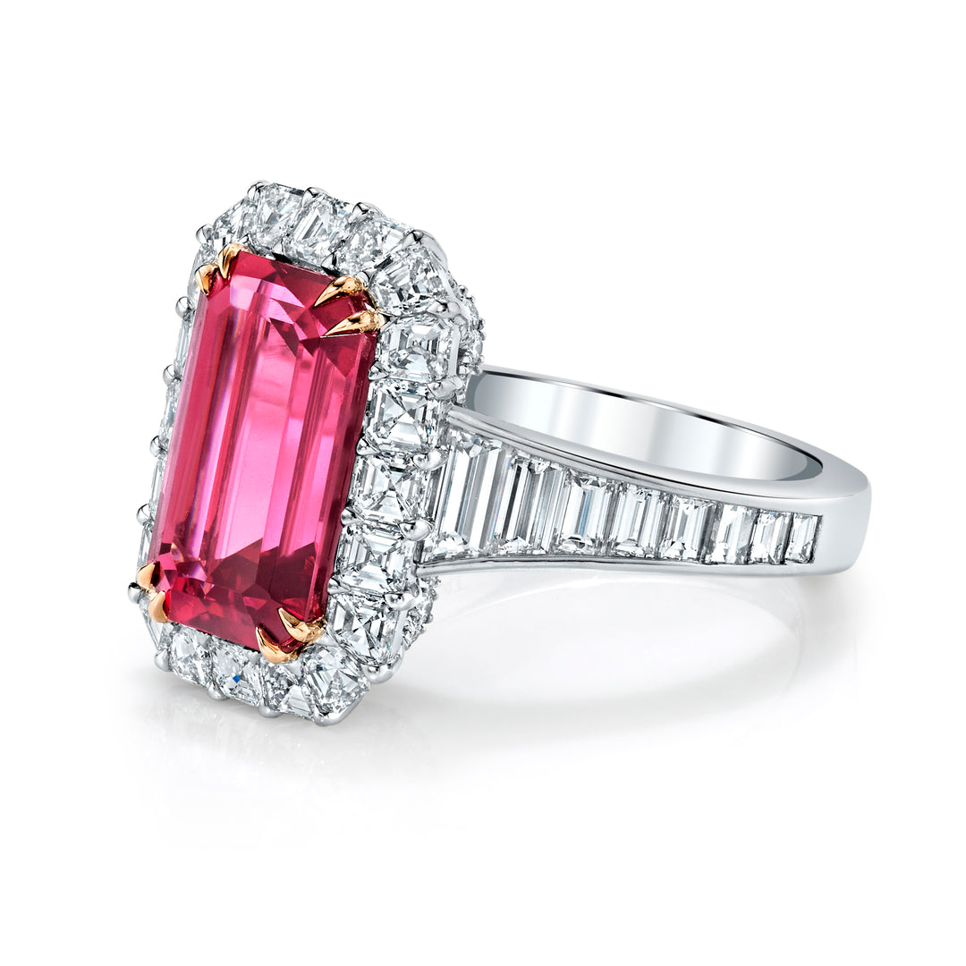 Award Winning 4.88ct Emerald Cut Spinel & Diamond Ring