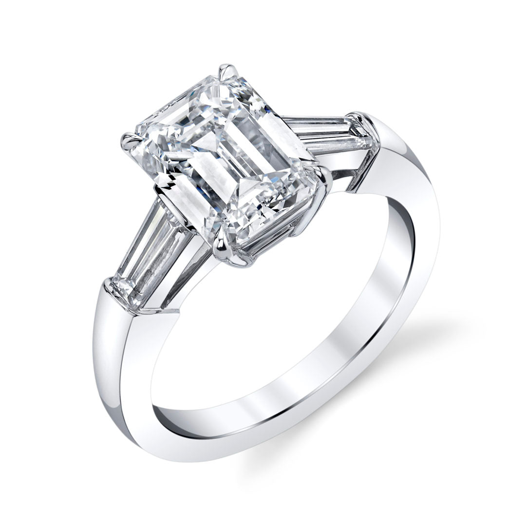 Emerald Cut Tapered Baguette Three Stone Diamond Ring