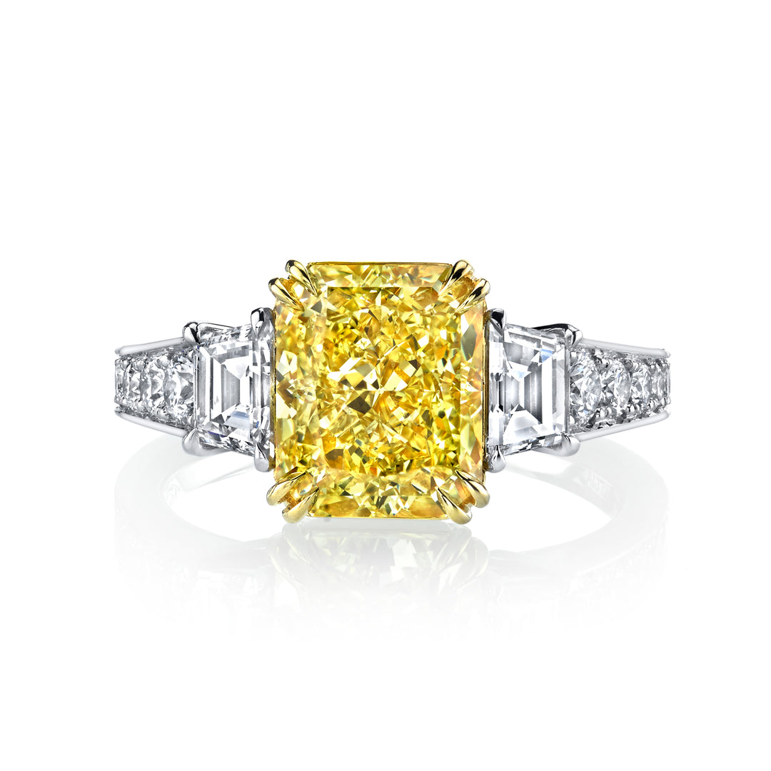 Radiant Fancy Intense Yellow Diamond Three Stone Ring