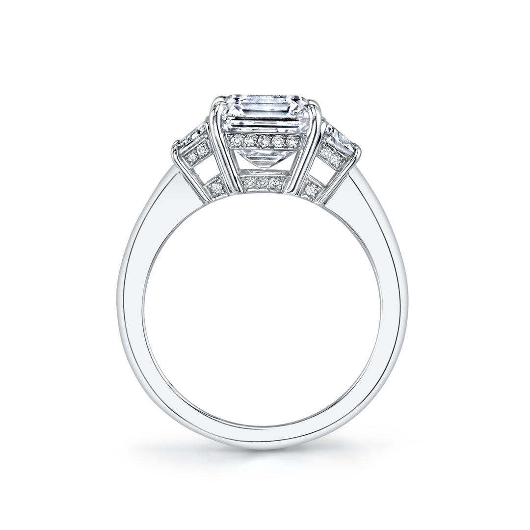 Asscher Cut & Trapezoid Diamond Three Stone Ring