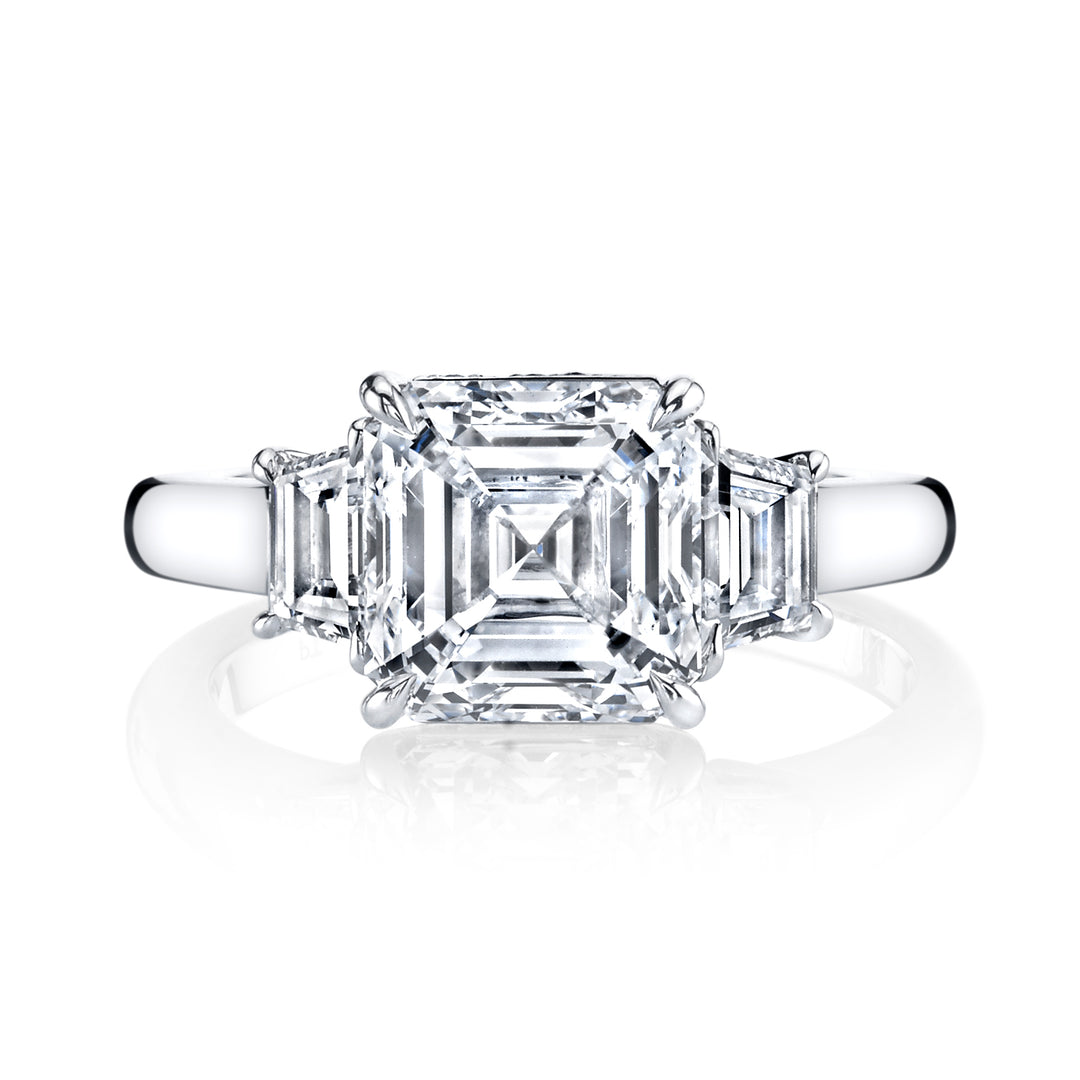 Asscher Cut & Trapezoid Diamond Three Stone Ring