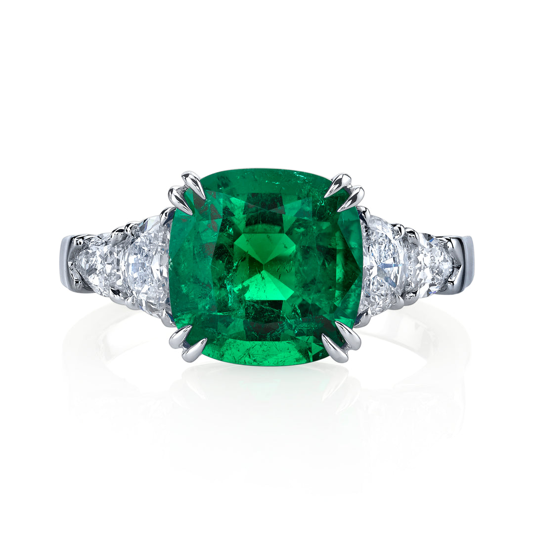 Cushion Colombian Emerald & Diamond Ring