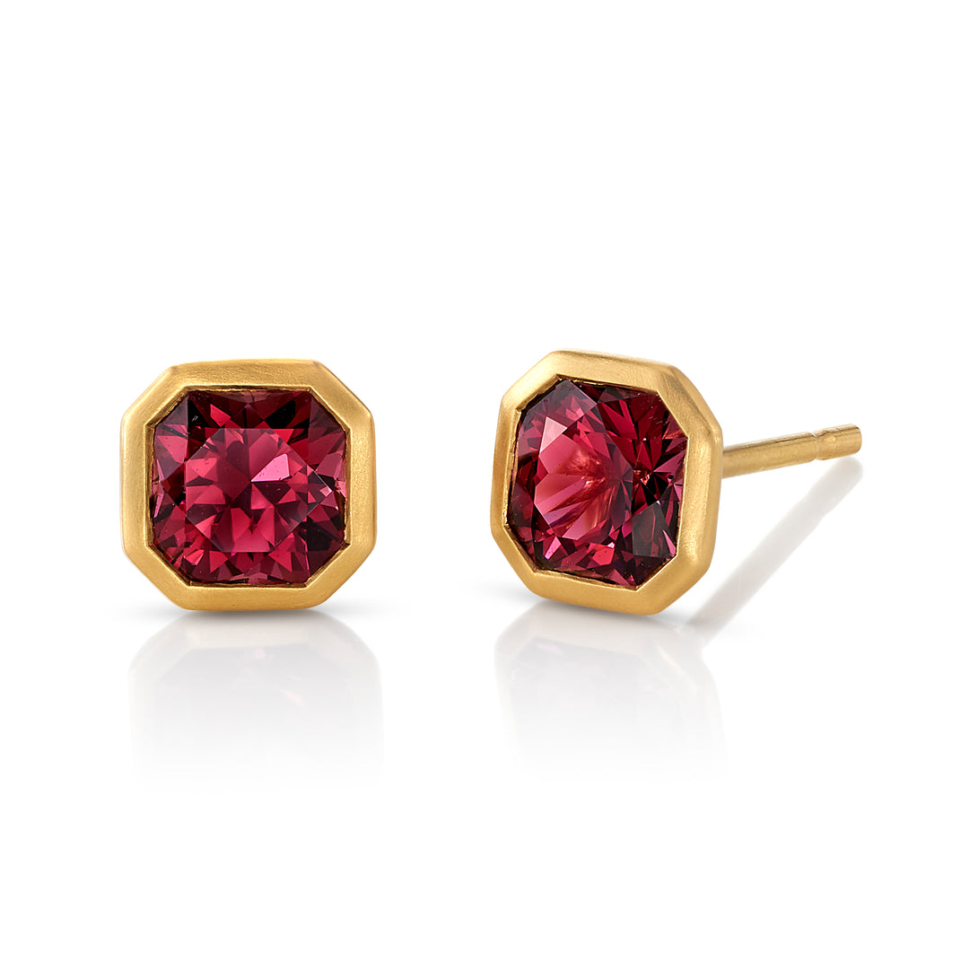 1.75ctw Square Rhodolite Garnet Stud Earrings