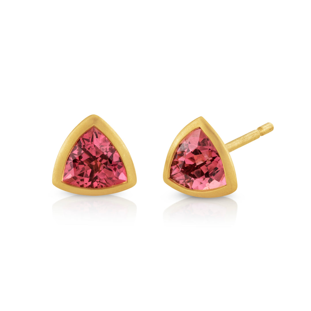 1.79ctw Trillion Garnet Bezel Studs set in 18K Yellow Gold