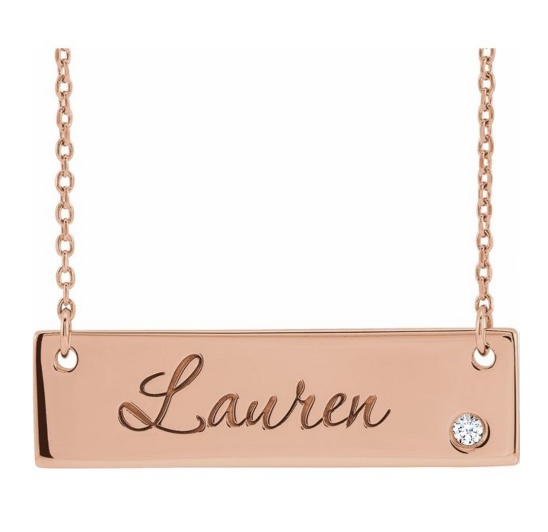 Gold & Diamond Engravable 18" Bar Necklace