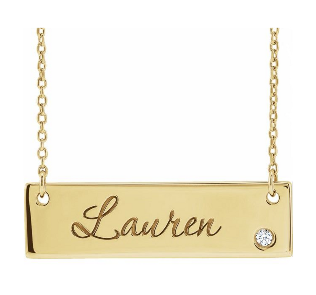 Gold & Diamond Engravable 18" Bar Necklace