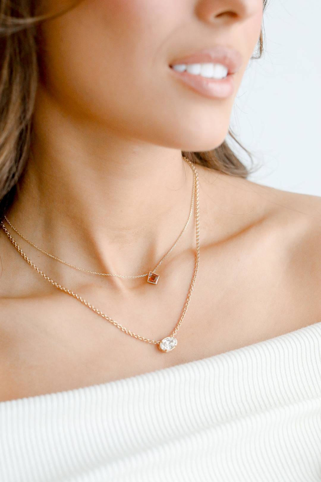 2.00ct East-West Oval Natural Diamond Bezel Necklace in 18K Yellow Gold