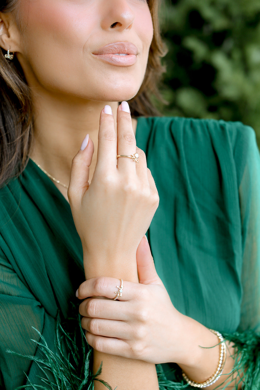14K Yellow Gold Australian Opal & Diamond Mini Bow Ring