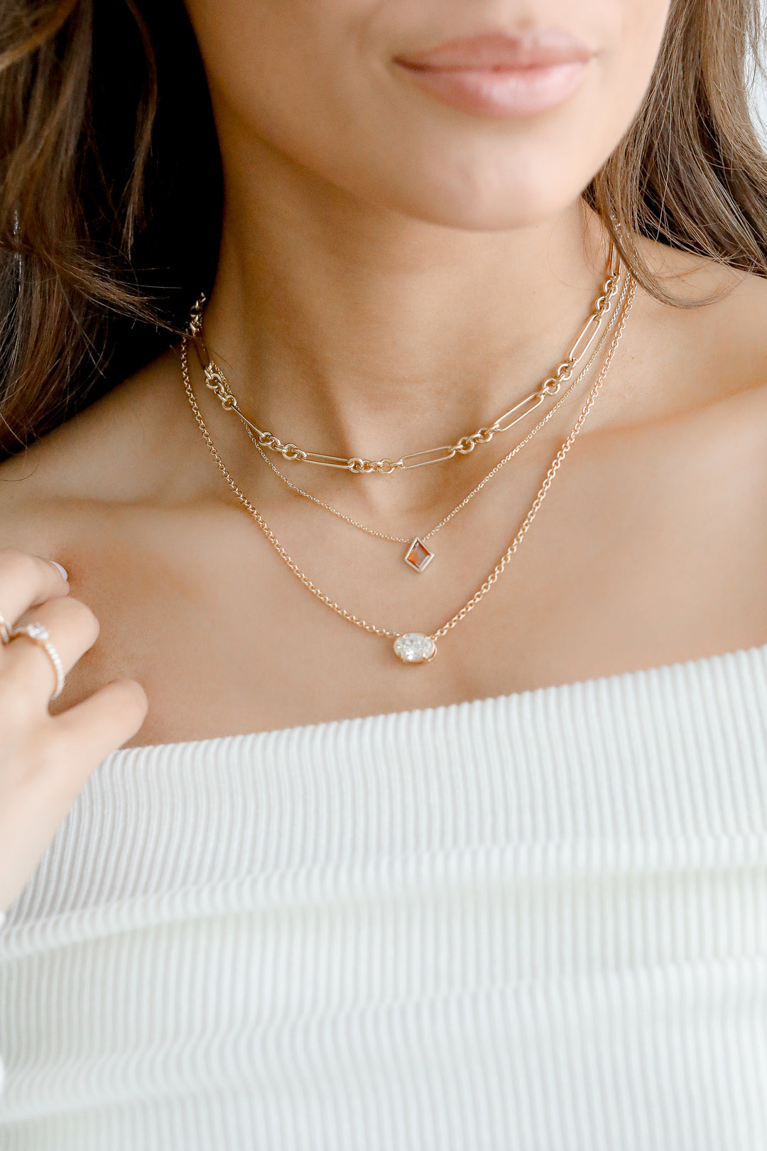 2.00ct East-West Oval Natural Diamond Bezel Necklace in 18K Yellow Gold