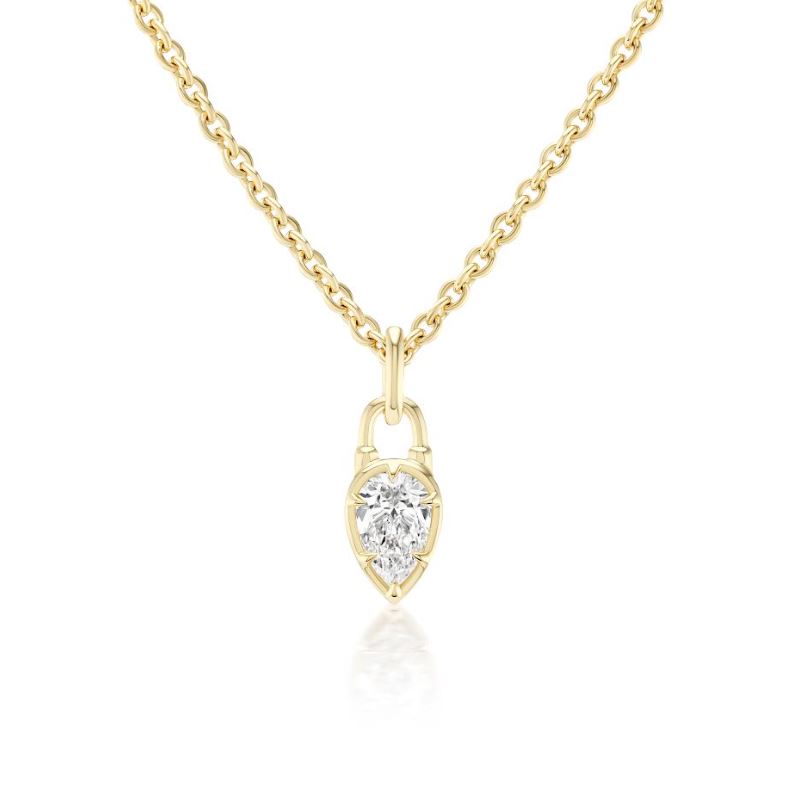 1.00ct Pear Shape Natural Diamond Lock Charm Necklace in 18K Gold