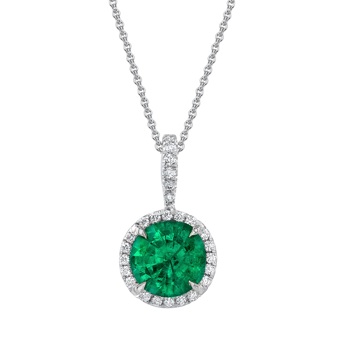 Emerald & Round Halo Diamond Pendant