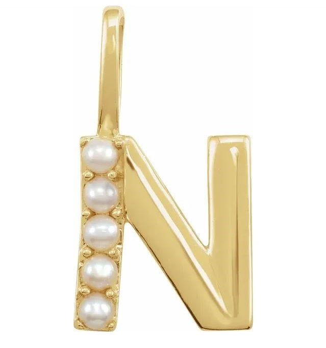 14K Gold & Pearl Initial Charm