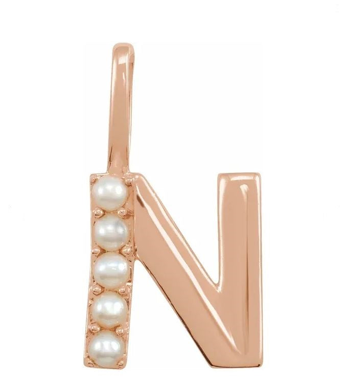 14K Gold & Pearl Initial Charm