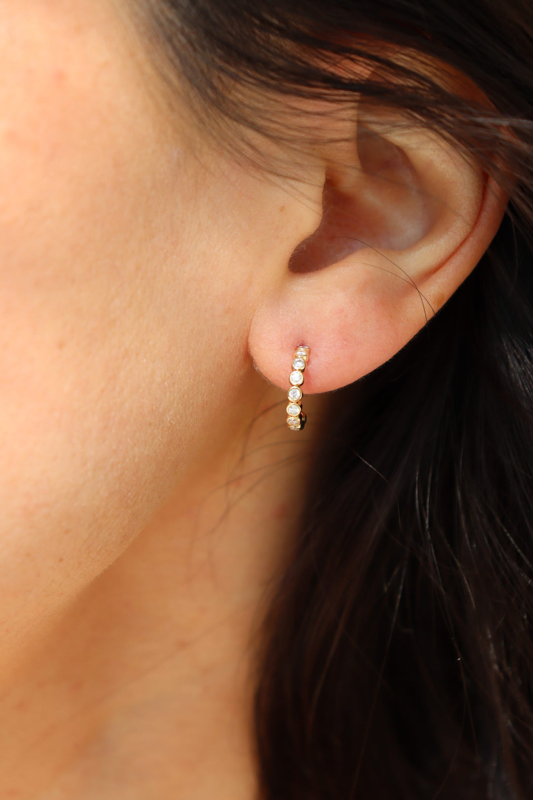 Diamond Bezel Huggie Hoop Earrings