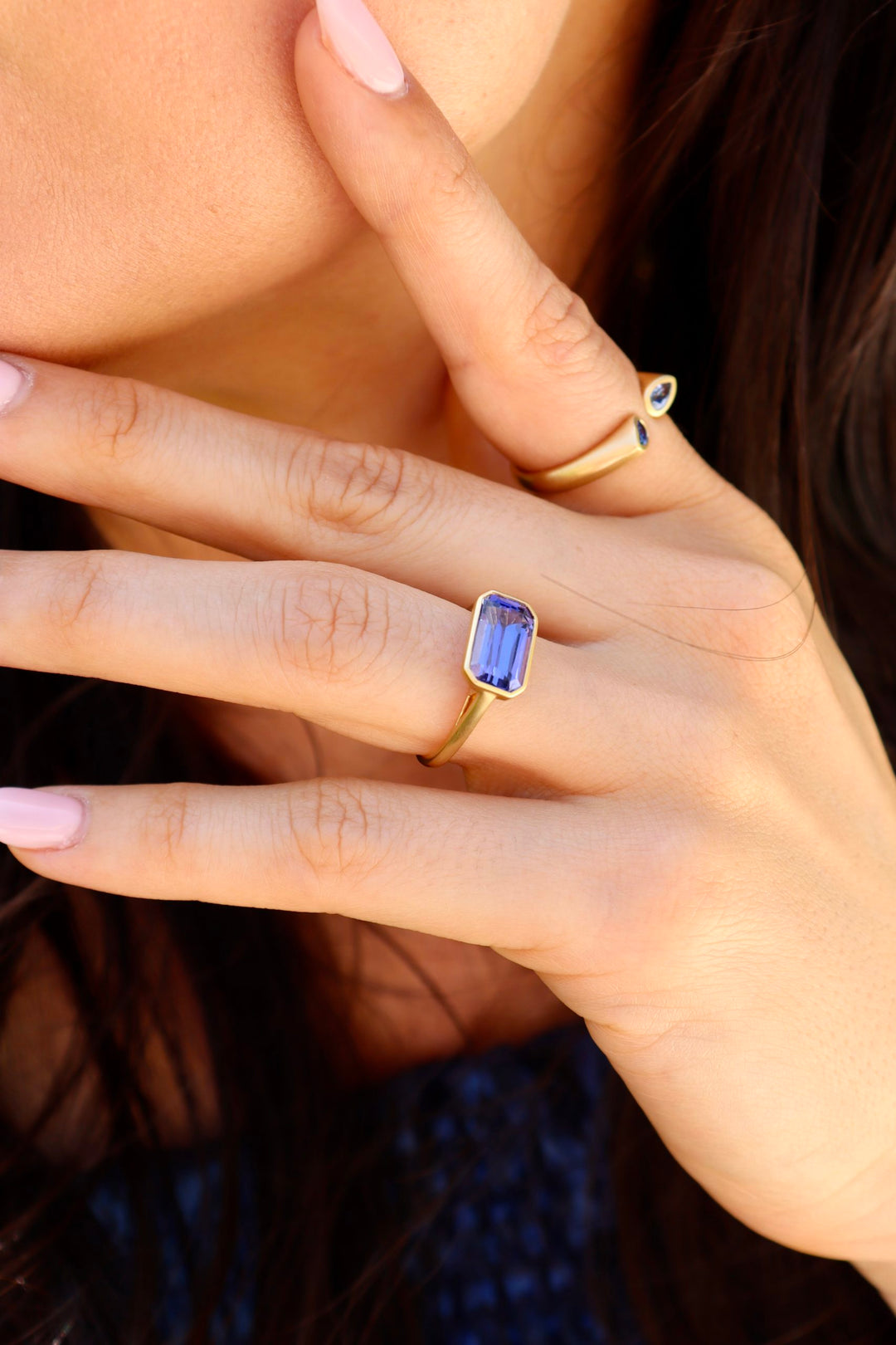 3.33ct Emerald Cut Tanzanite Skinny Stack Ring