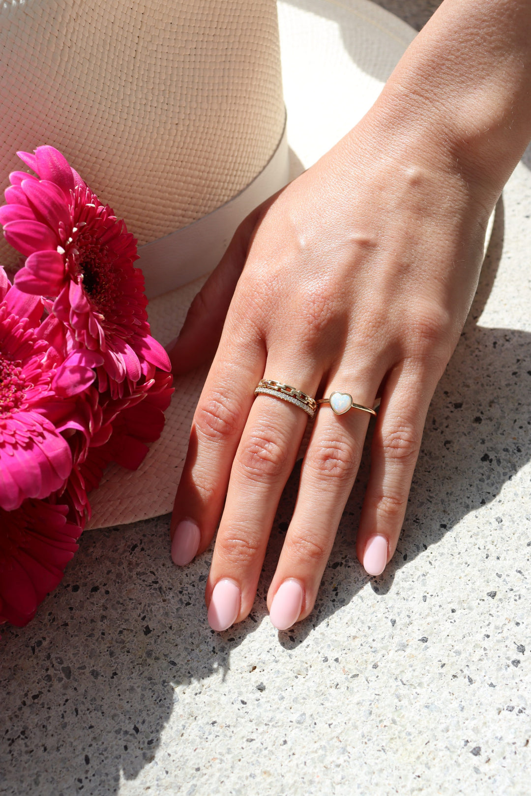 0.45ct Heart Shaped Australian White Opal Ring