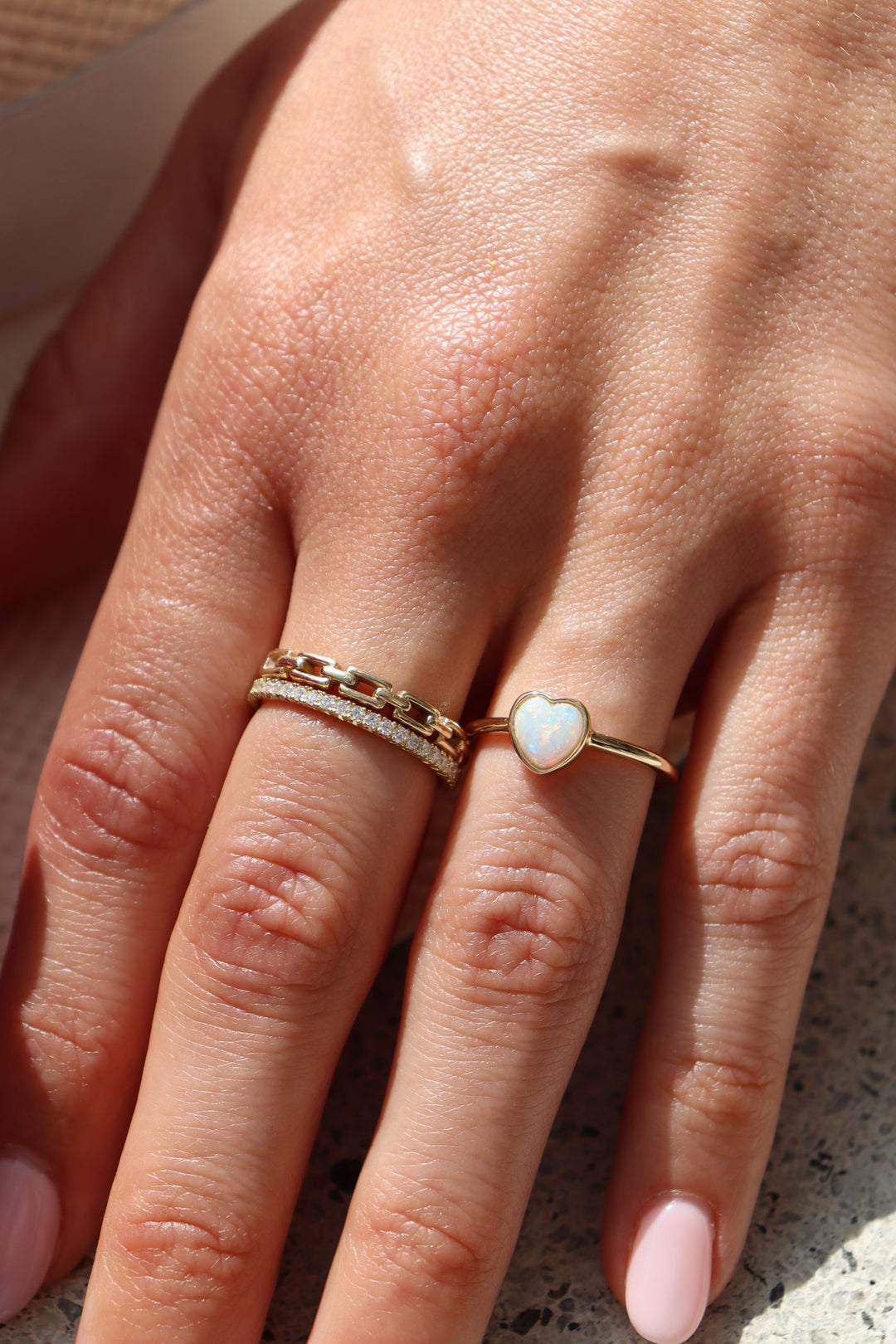 0.45ct Heart Shaped Australian White Opal Ring