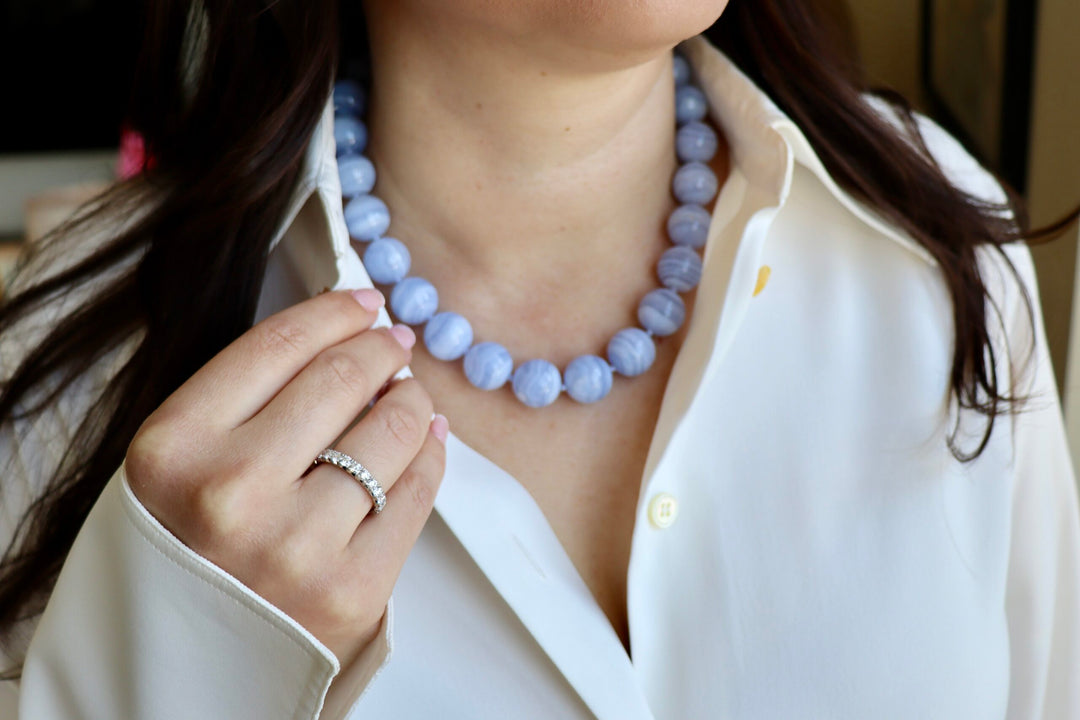 16mm Blue Lace Agate Candy Beaded Necklace